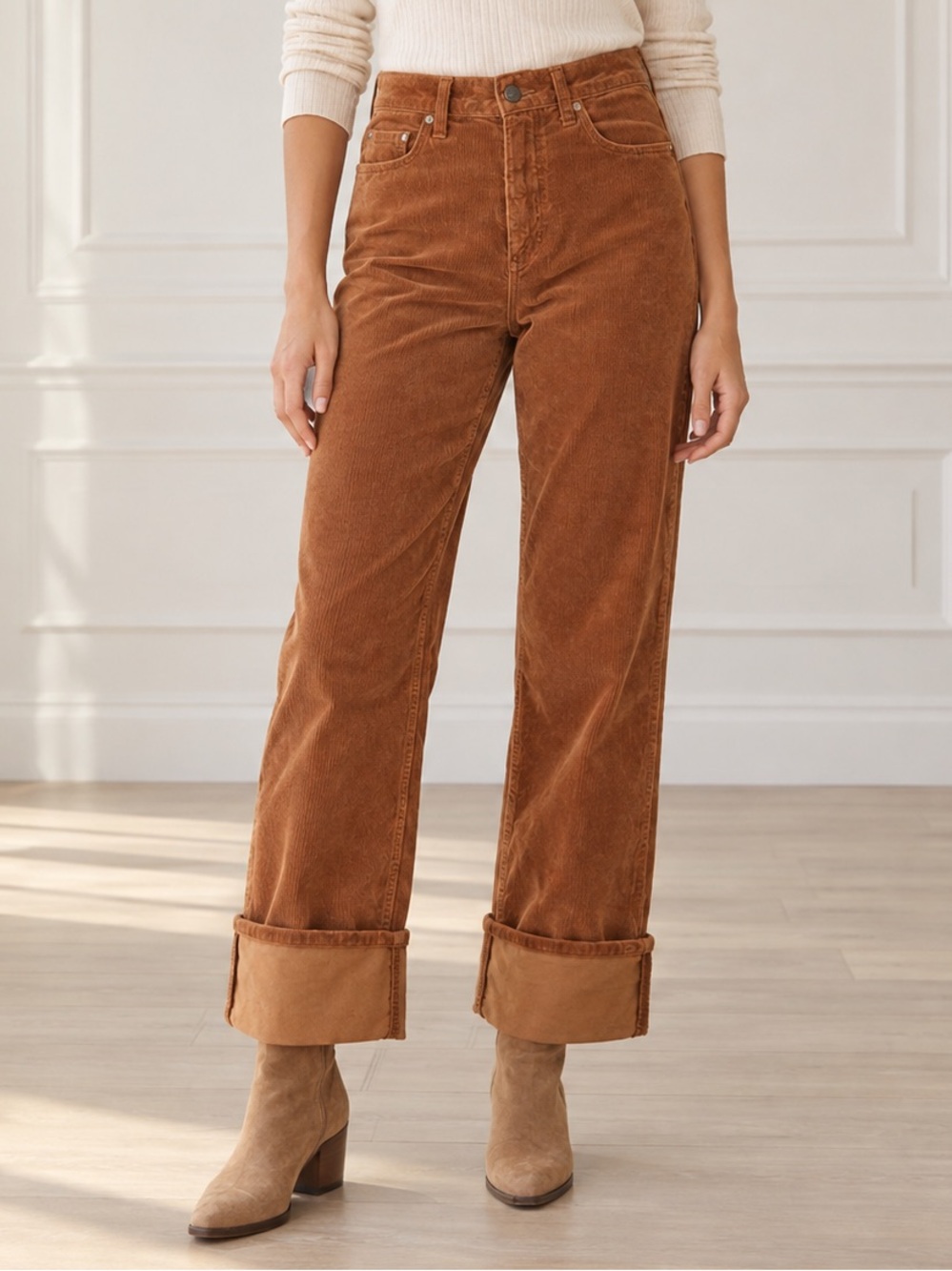 Pilcro Scotty Cuffed Corduroy Pants Sz 28 Brown High Rise Straight Leg